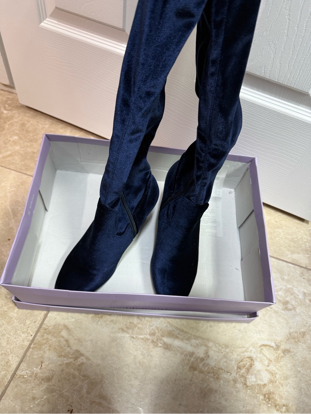 Macy's Navy Velvet Over-the-Knee Boots